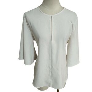 ZARA Flowy‎ Sleeves White Shirt Top Tie Work Spring Summer Party Size L Casual